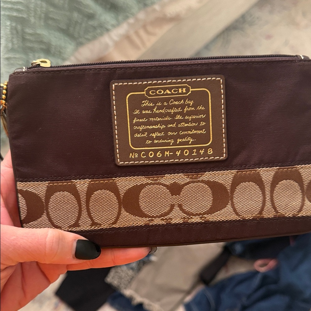 Coach Dark Brown Wristlet with Signature Design